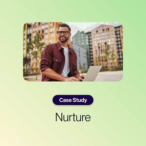 Nurture case study with man sitting at park bench with a laptop